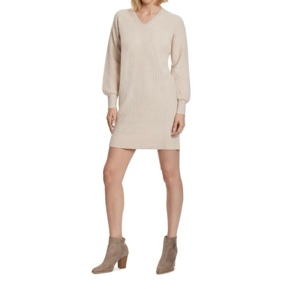 Cream Sweater Dress Long Sleeve Knit V Neck XL Jessica Simpson